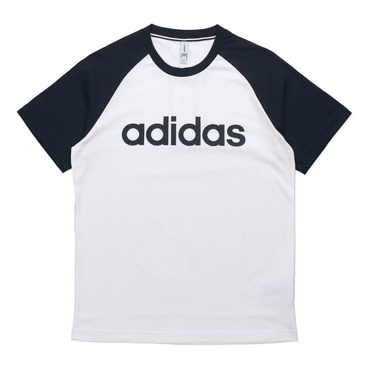 adidas neo M Esntl Rgln T Logo Printing Colorblock Sports Short Sleeve White GJ8945