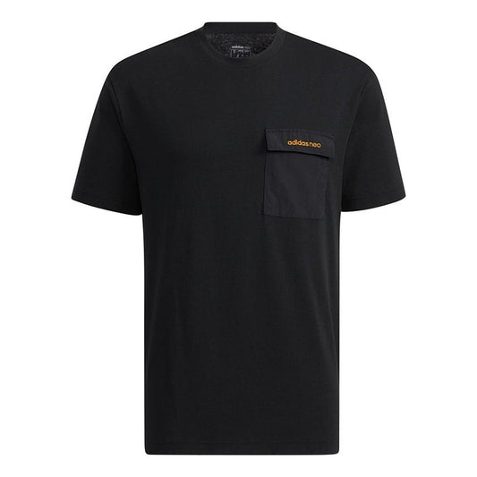 adidas neo M Sw Pkt Tee Chest Pocket Back Funny Sports Short Sleeve Black H55278
