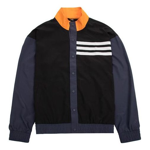 adidas Bb Snap Jkt Athleisure Casual Sports Breathable Contrasting Colors Knit Stand Collar Jacket Black H58333