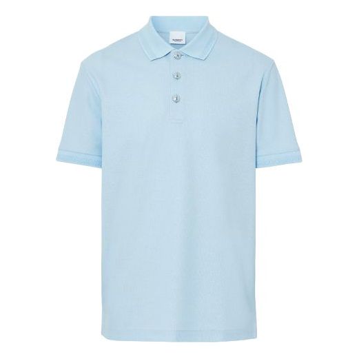 Men's Burberry SS21 Mesh Cotton Short Sleeve Polo Shirt Light Blue 80288731