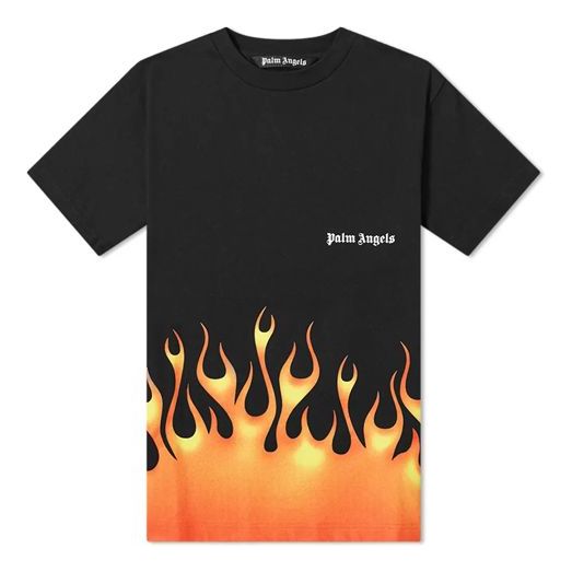 Men's PALM ANGELS Firestarter Classic Tee Flame Short Sleeve Black PMAA001R204130171088