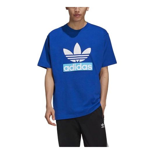 adidas originals Big Trfl Tee Logo Printing Loose Round Neck Short Sleeve Blue H16237
